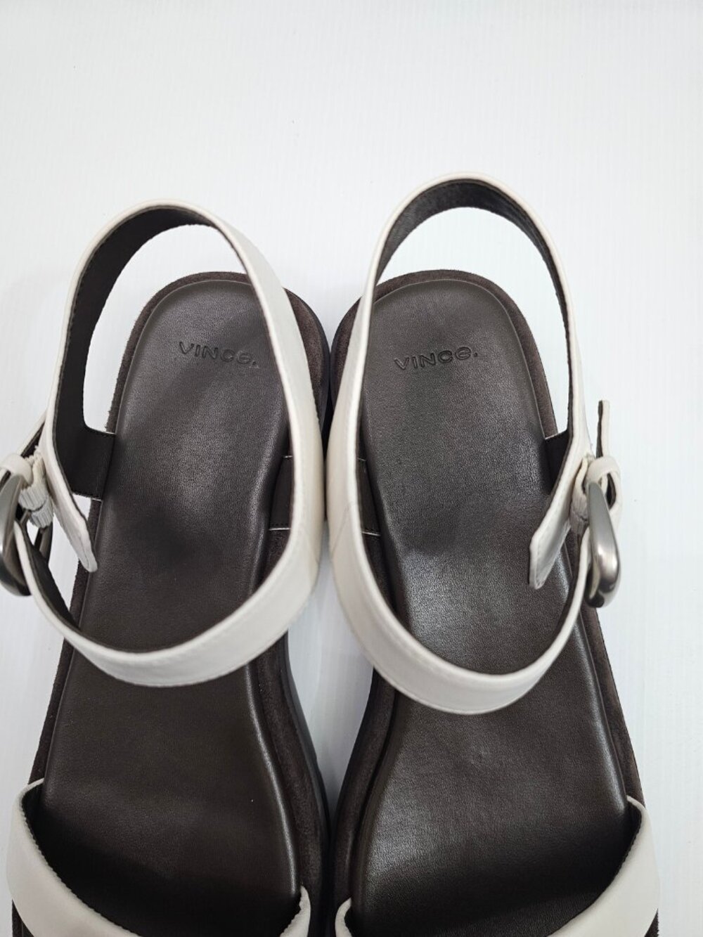 Vince Heloise Platform Sandal Womens 11 White Brown Leather Ankle Strap Lug Sole - Picture 8 of 14